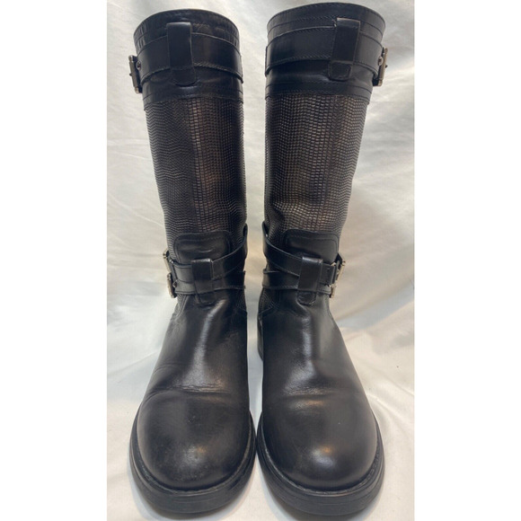 Aquatalia By Marvin K Women’s Black Leather Buckle Mid Calf Moto Boots Size 8 - Picture 2 of 11